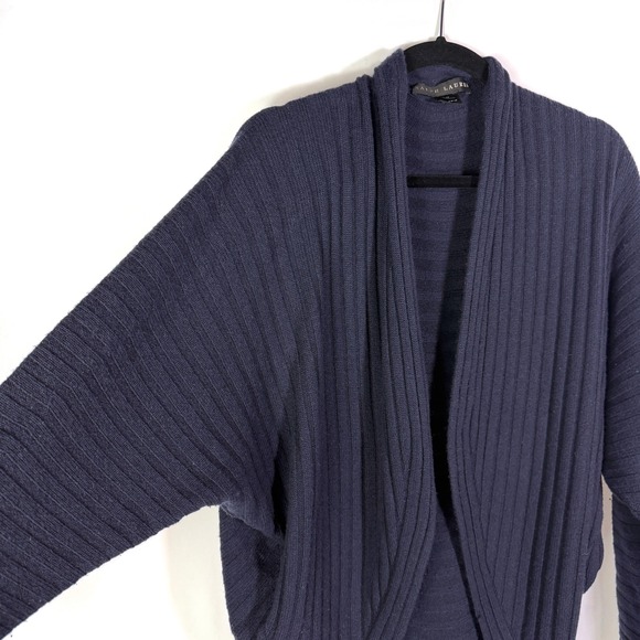 Ralph Lauren Black Label Cardigan Navy Blue 100% Cashmere Ribbed Cocoon Sz M - Picture 4 of 8
